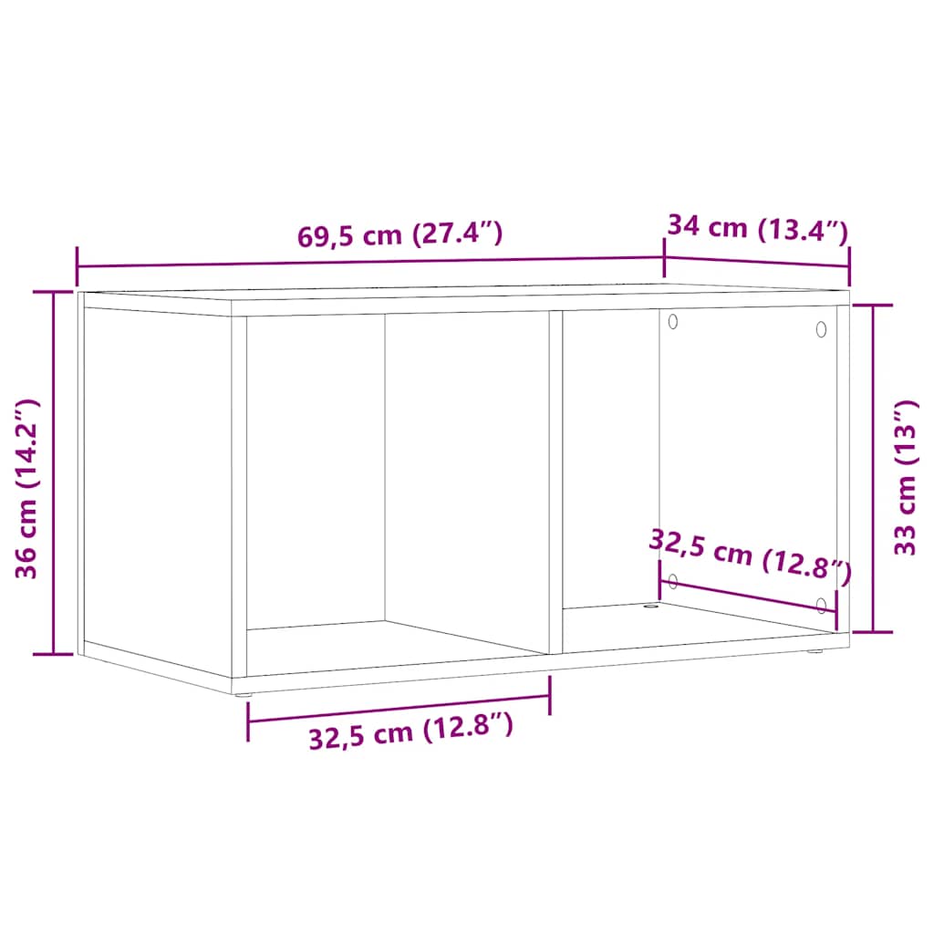 LP Opbergbox 69,5x34x36 cm bewerkt hout oud houtkleurig