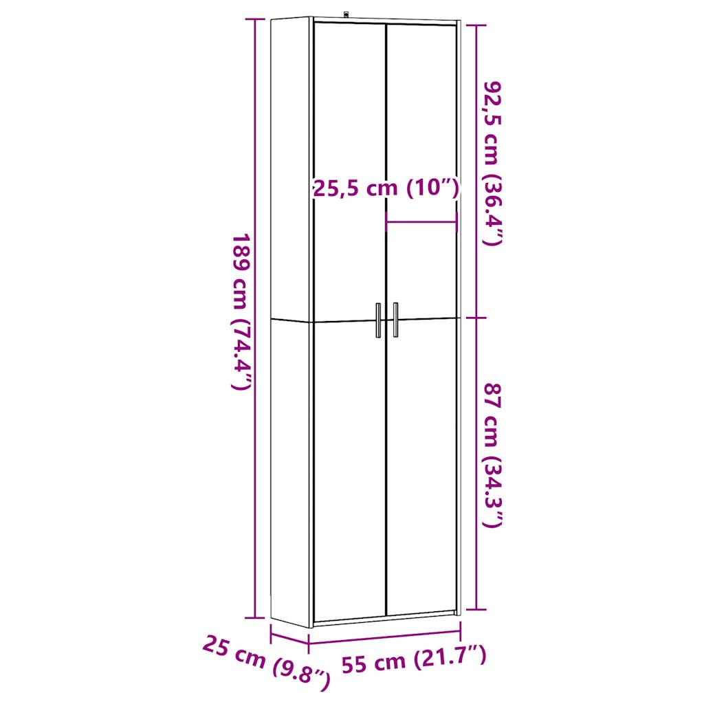 Gangkast 55x25x189 cm bewerkt hout oud houtkleurig