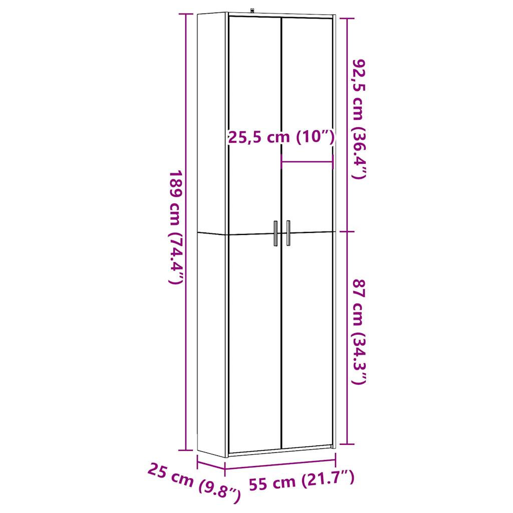 Gangkast 55x25x189 cm bewerkt hout oud houtkleurig