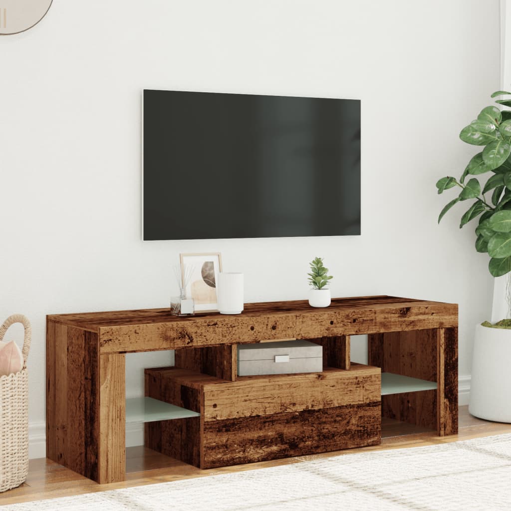 Tv-meubel met LED 120x36,5x40 cm bewerkt hout oud hout