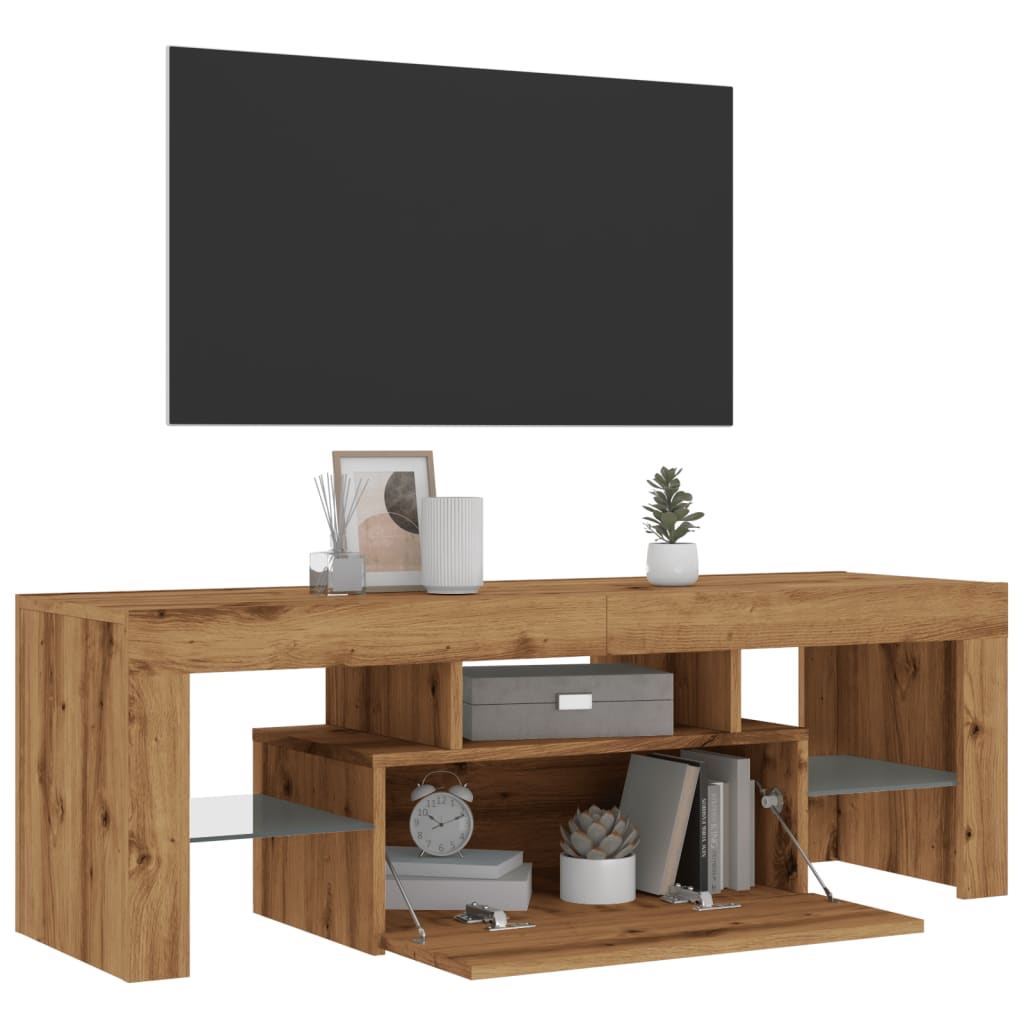 Tv-meubel met LED 120x36,5x40 cm bewerkt hout oud hout