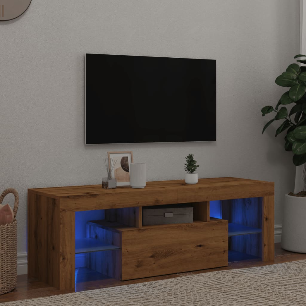 Tv-meubel met LED 120x36,5x40 cm bewerkt hout oud hout