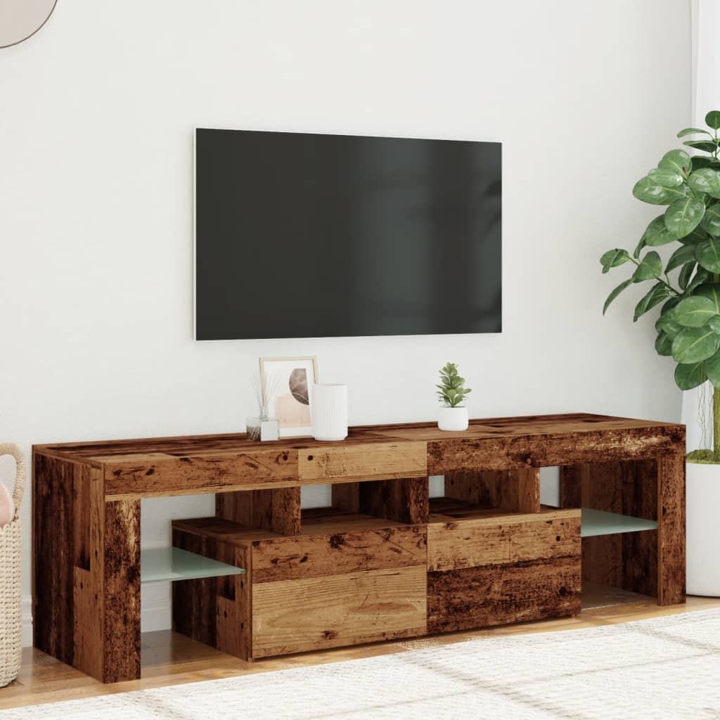 Tv-meubel met LED 140x36,5x40 cm bewerkt hout oud hout