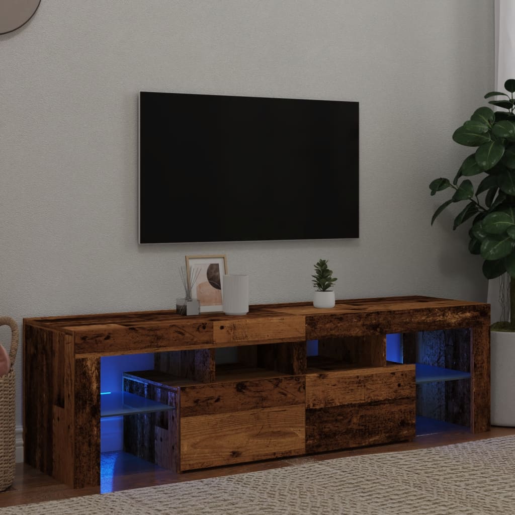 Tv-meubel met LED 140x36,5x40 cm bewerkt hout oud hout