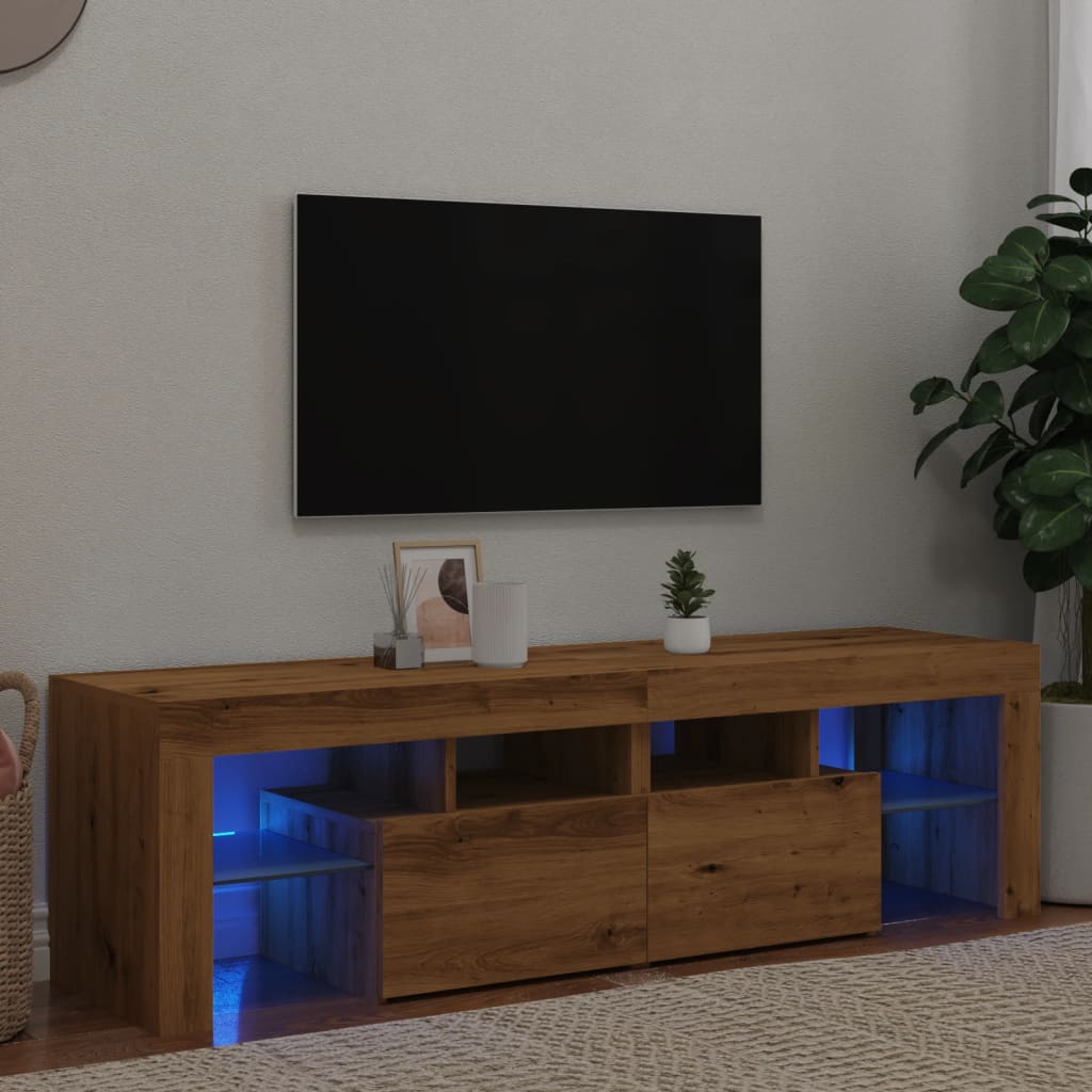 Tv-meubel met LED 140x36,5x40 cm bewerkt hout oud hout