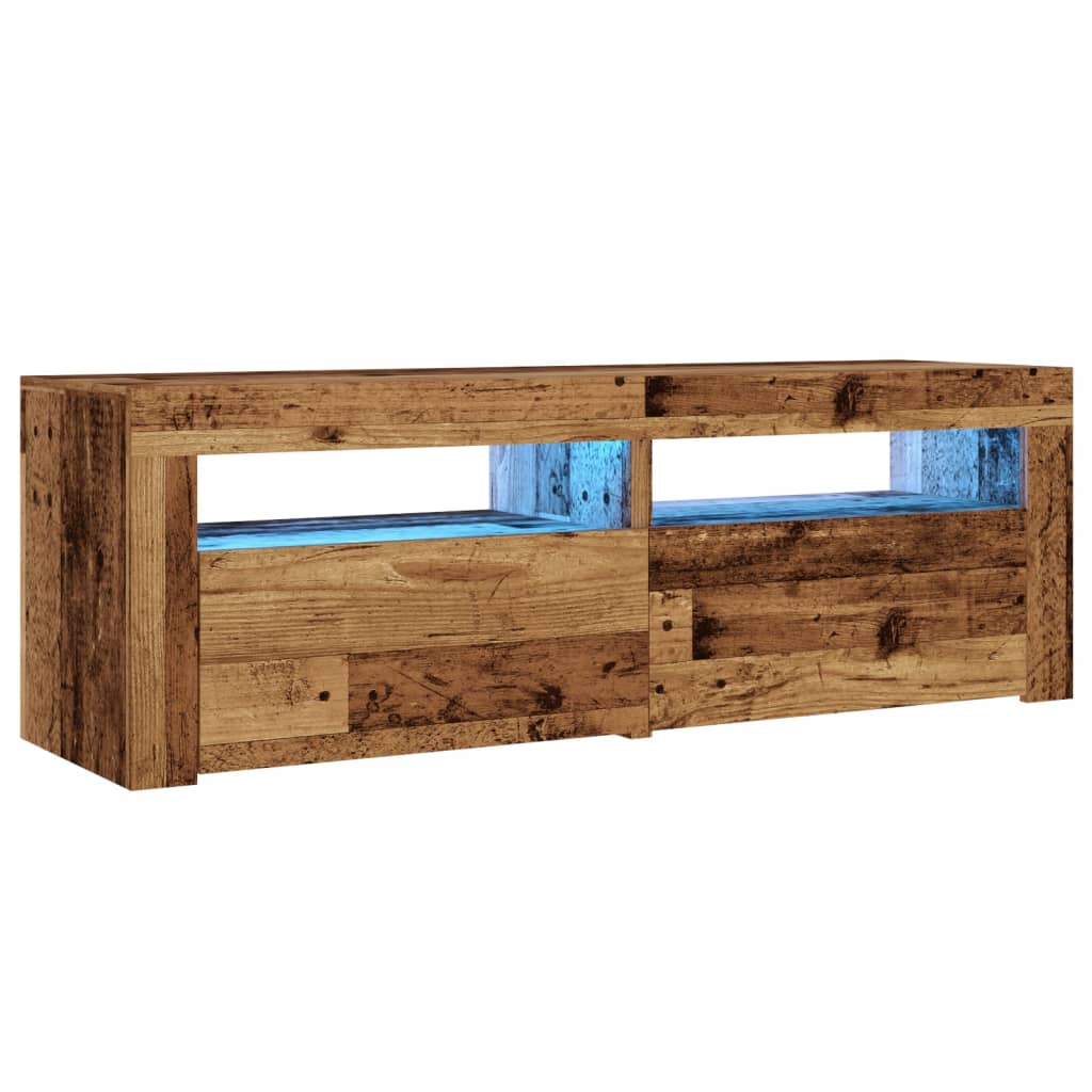 Tv-meubel met LED 120x35x40 cm bewerkt hout artisanaal eiken