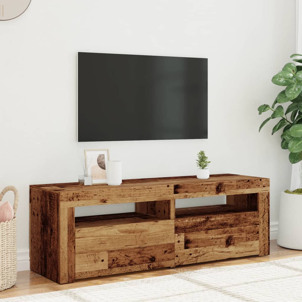 Tv-meubel met LED 120x35x40 cm bewerkt hout artisanaal eiken