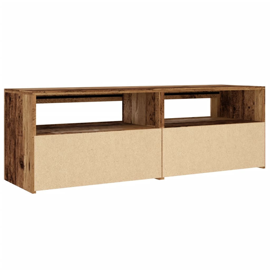 Tv-meubel met LED 120x35x40 cm bewerkt hout artisanaal eiken