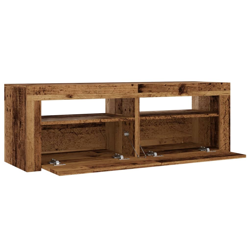 Tv-meubel met LED 120x35x40 cm bewerkt hout artisanaal eiken