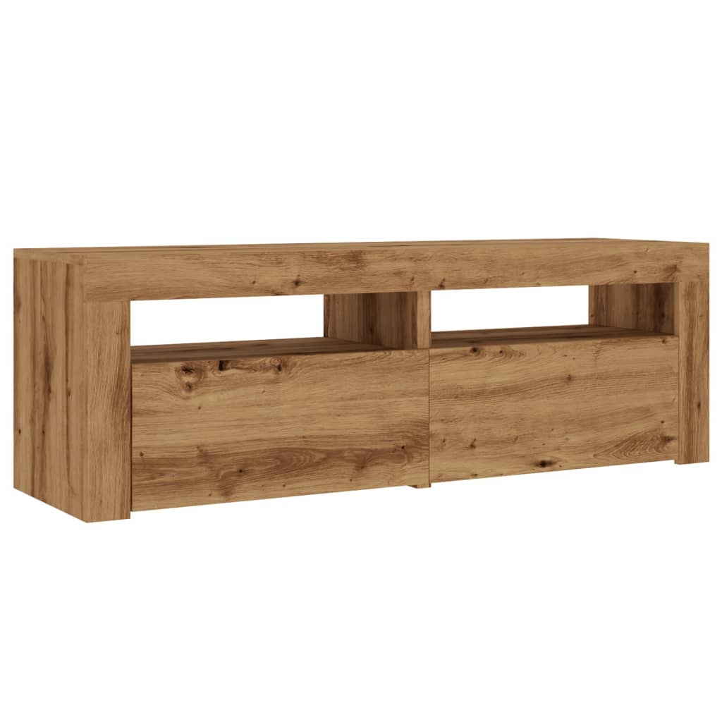 Tv-meubel met LED 120x35x40 cm bewerkt hout artisanaal eiken