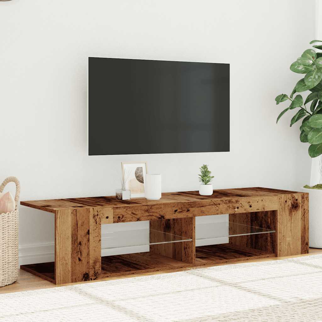 Tv-meubel met LED 135x39x30 cm bewerkt hout artisanaal eiken