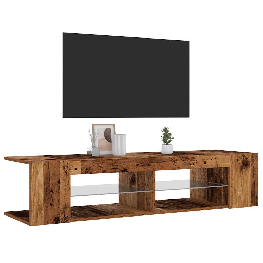 Tv-meubel met LED 135x39x30 cm bewerkt hout artisanaal eiken