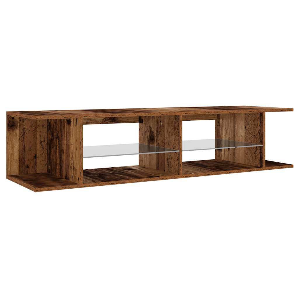 Tv-meubel met LED 135x39x30 cm bewerkt hout artisanaal eiken