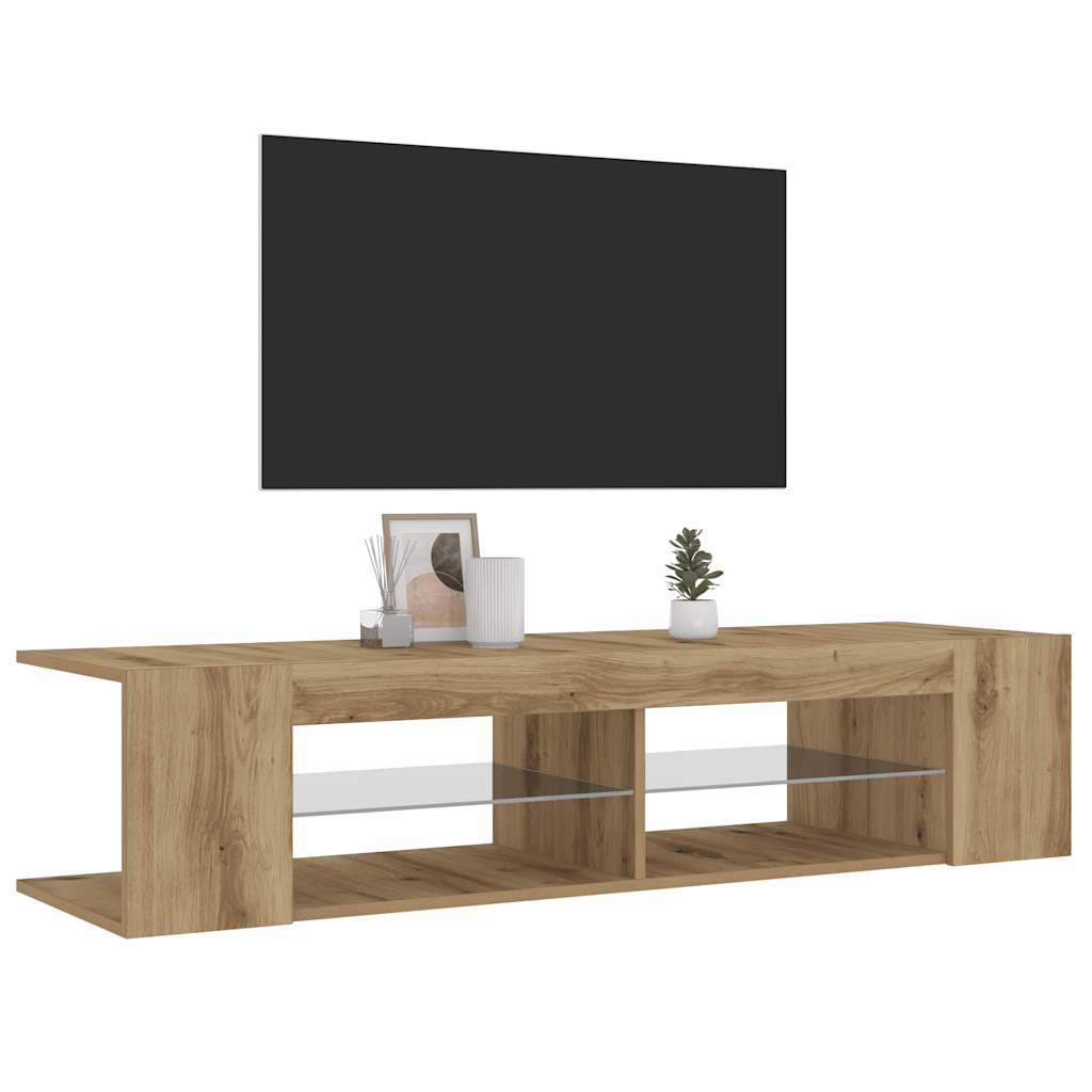 Tv-meubel met LED 135x39x30 cm bewerkt hout artisanaal eiken