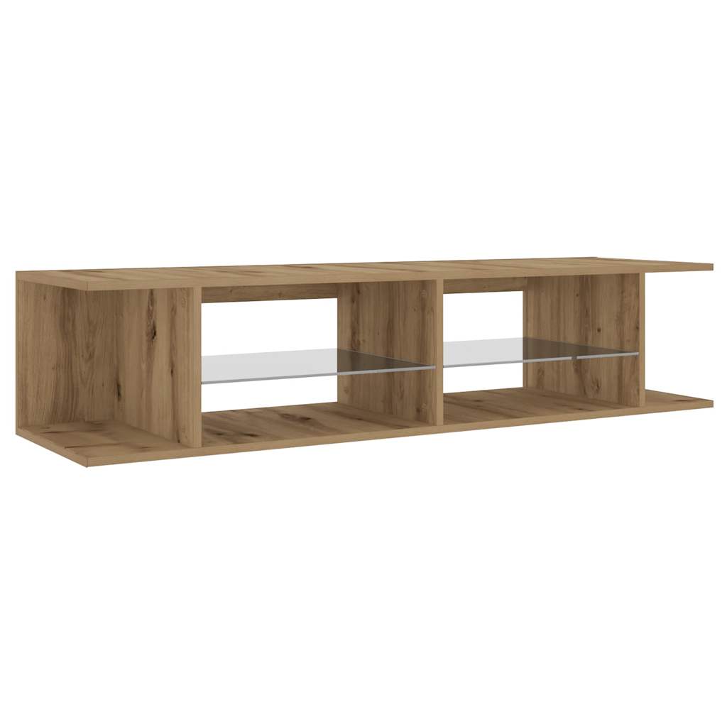 Tv-meubel met LED 135x39x30 cm bewerkt hout artisanaal eiken