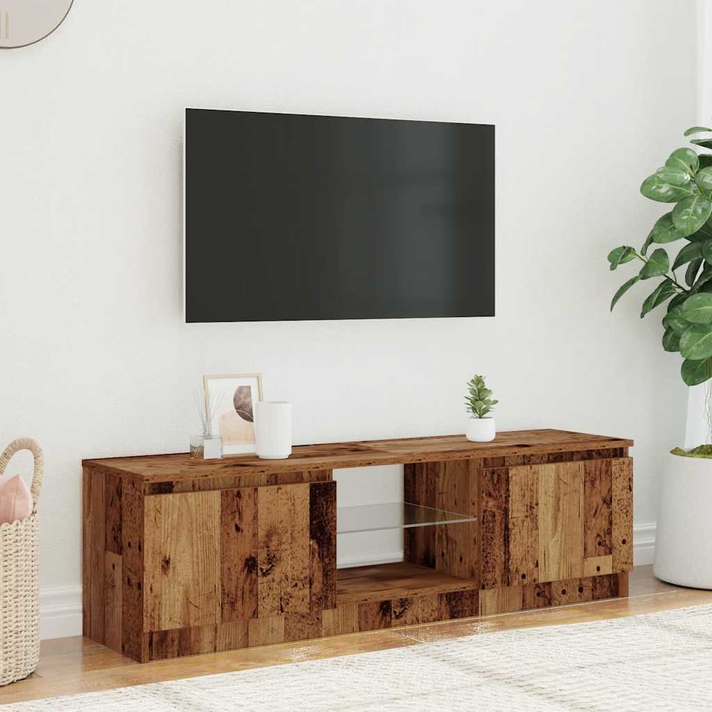 Tv-meubel met LED 140x40x35,5 cm bewerkt hout oud houtkleurig