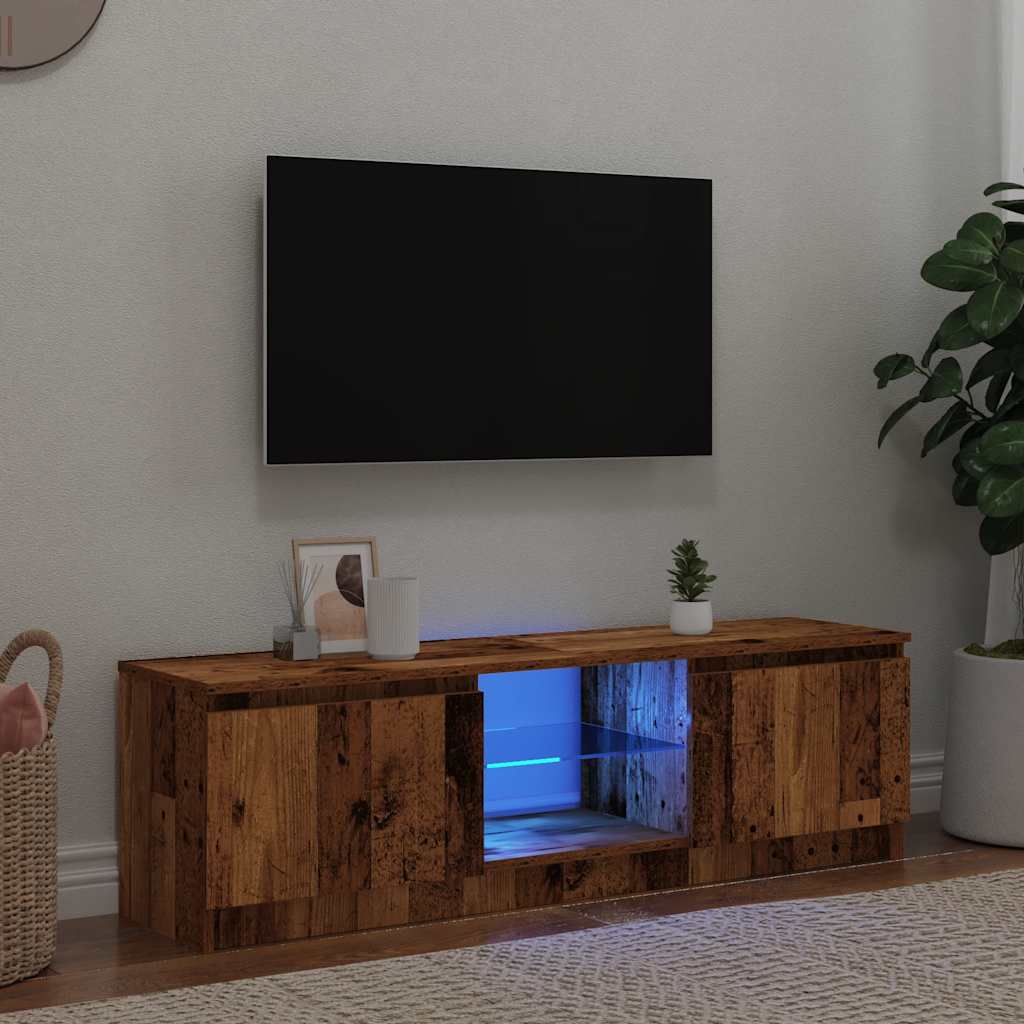 Tv-meubel met LED 140x40x35,5 cm bewerkt hout oud houtkleurig