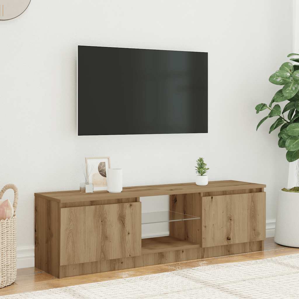 Tv-meubel met LED 140x40x35,5 cm bewerkt hout oud houtkleurig