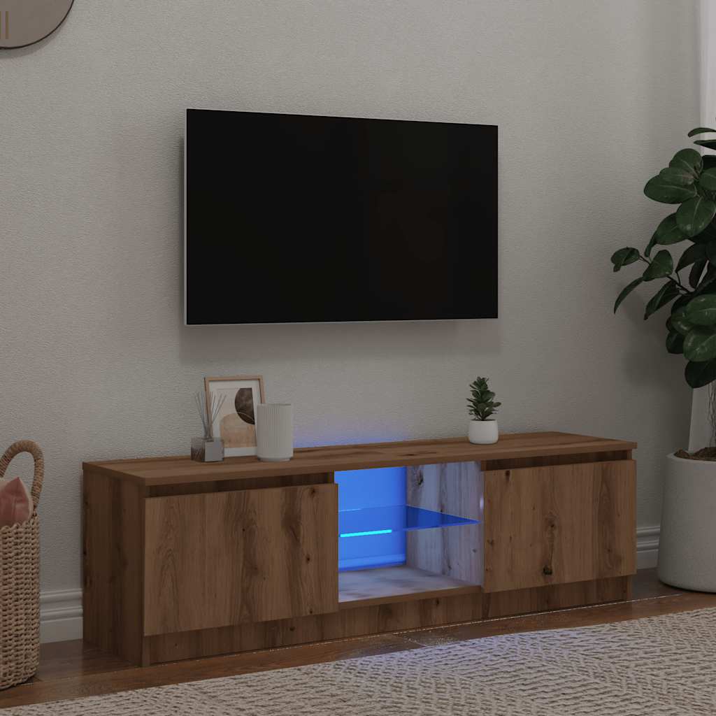 Tv-meubel met LED 140x40x35,5 cm bewerkt hout oud houtkleurig