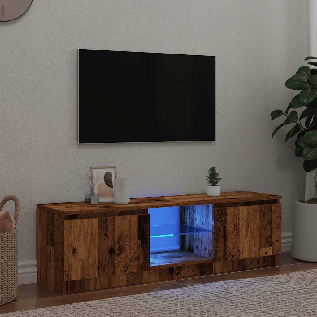 Tv-meubel met LED 140x40x35,5 cm bewerkt hout oud houtkleurig