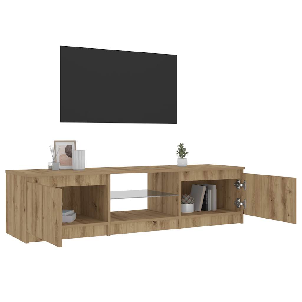 Tv-meubel met LED 140x40x35,5 cm bewerkt hout oud houtkleurig