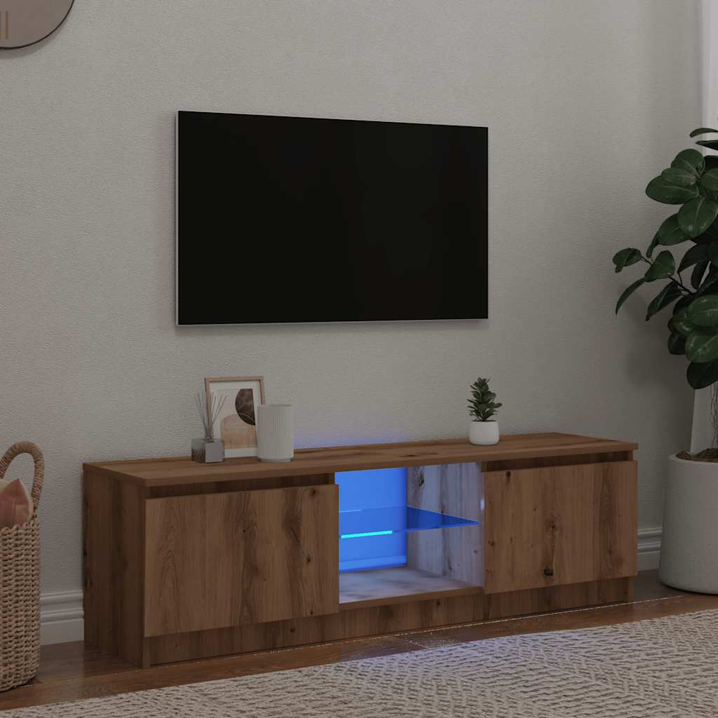 Tv-meubel met LED 140x40x35,5 cm bewerkt hout oud houtkleurig