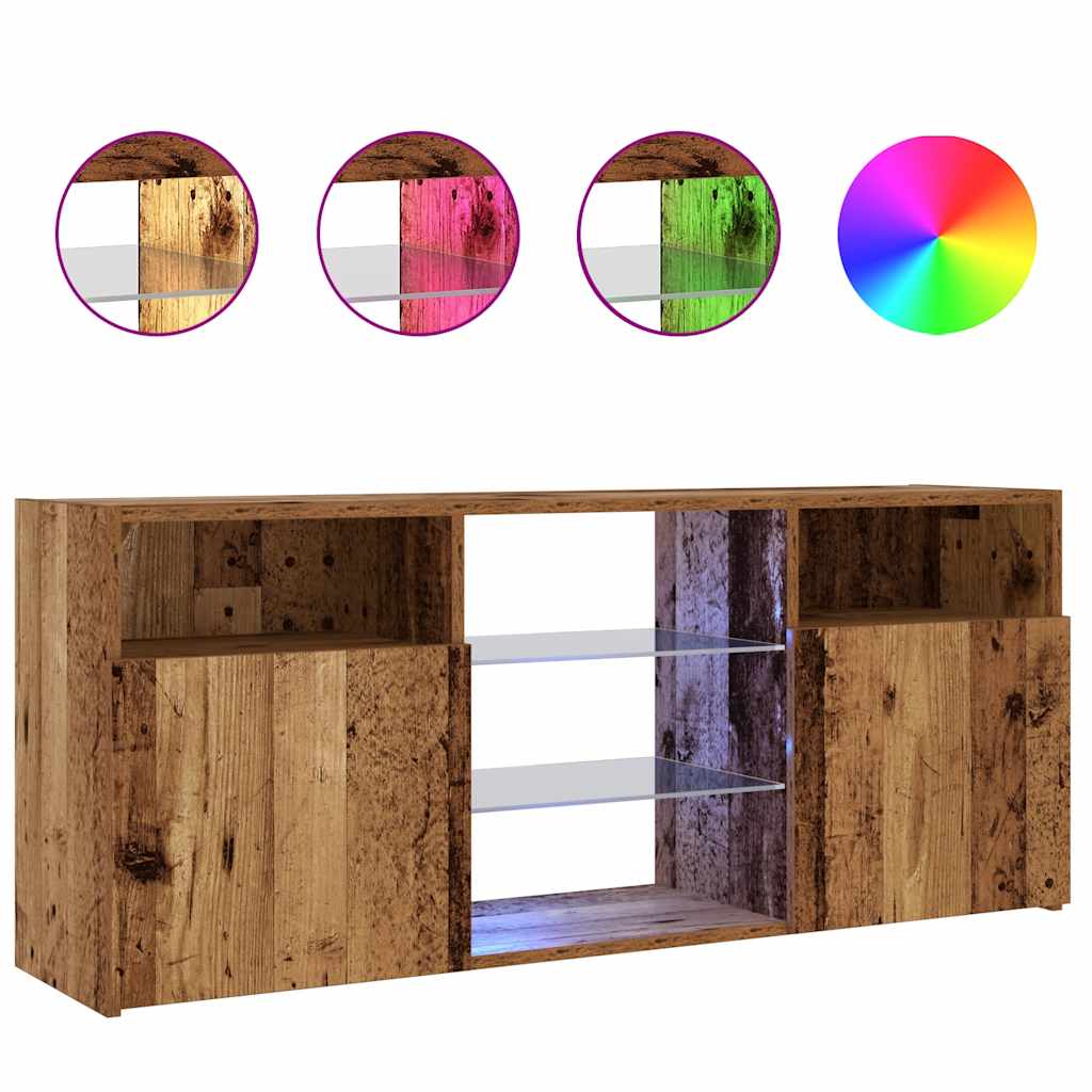 Tv-meubel met LED 120x30x50 cm bewerkt hout artisanaal eiken