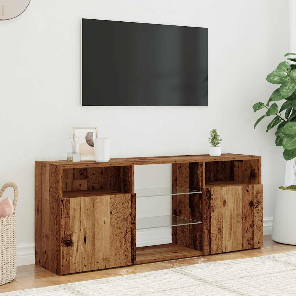 Tv-meubel met LED 120x30x50 cm bewerkt hout artisanaal eiken