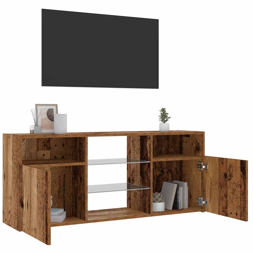 Tv-meubel met LED 120x30x50 cm bewerkt hout artisanaal eiken