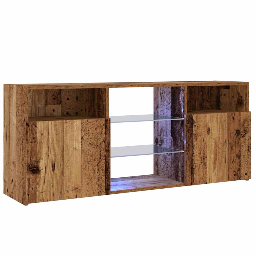 Tv-meubel met LED 120x30x50 cm bewerkt hout artisanaal eiken