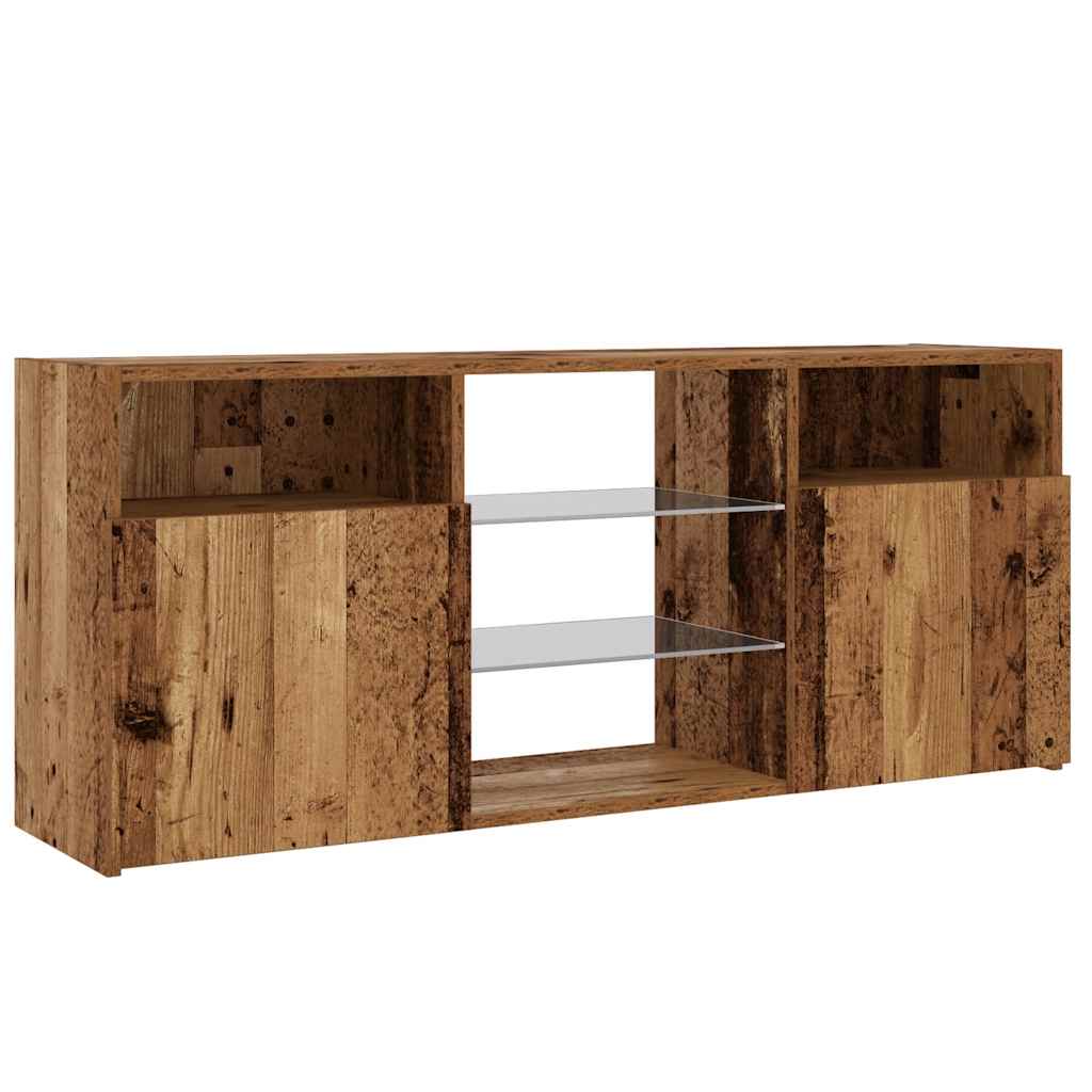 Tv-meubel met LED 120x30x50 cm bewerkt hout artisanaal eiken