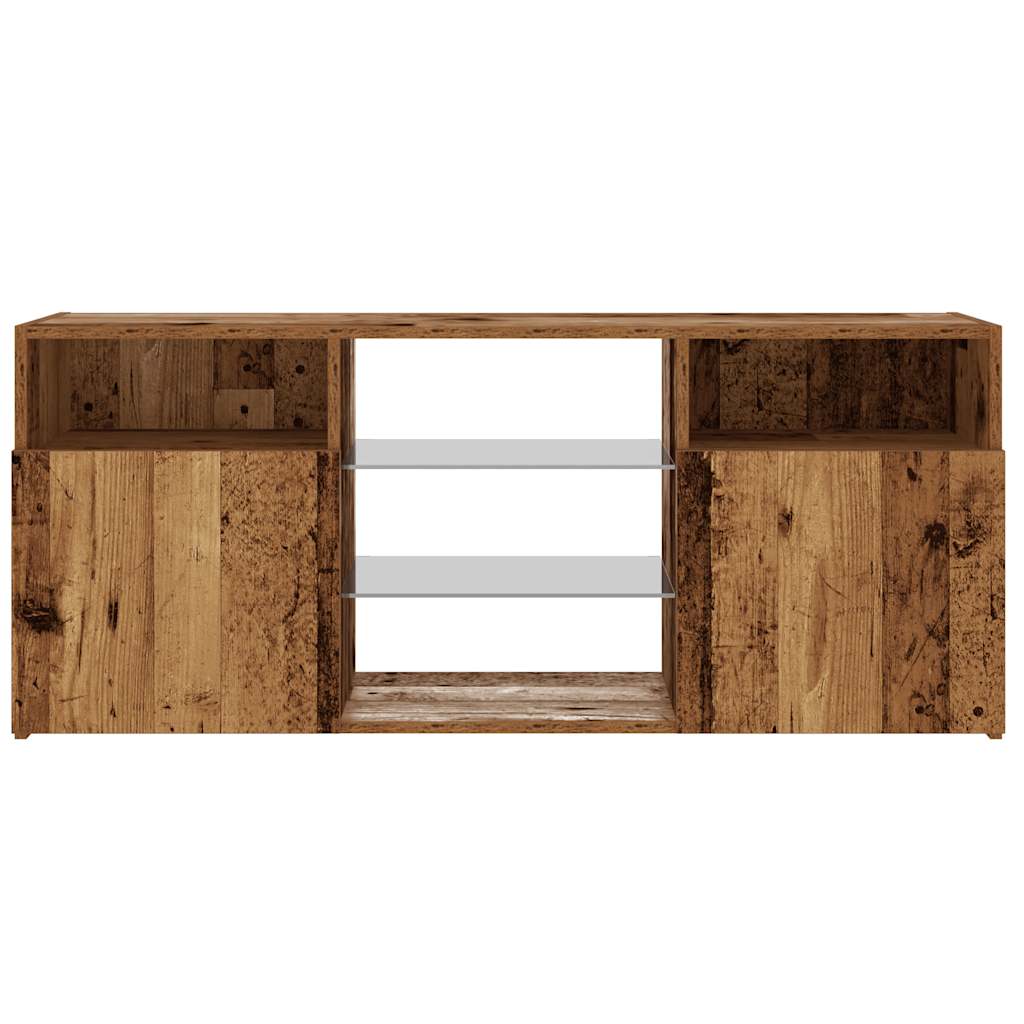 Tv-meubel met LED 120x30x50 cm bewerkt hout artisanaal eiken