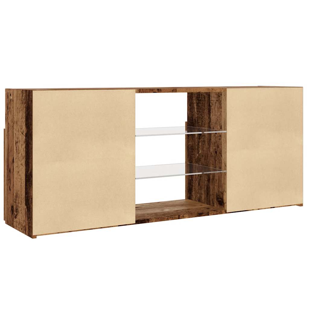 Tv-meubel met LED 120x30x50 cm bewerkt hout artisanaal eiken