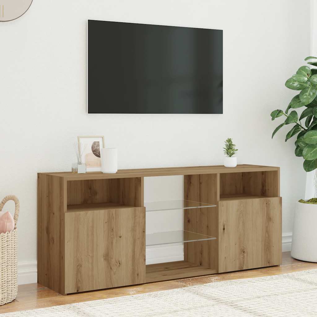 Tv-meubel met LED 120x30x50 cm bewerkt hout artisanaal eiken