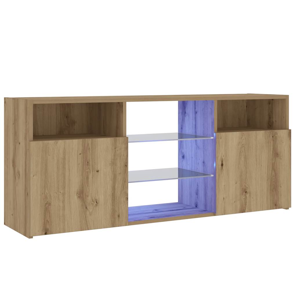 Tv-meubel met LED 120x30x50 cm bewerkt hout artisanaal eiken