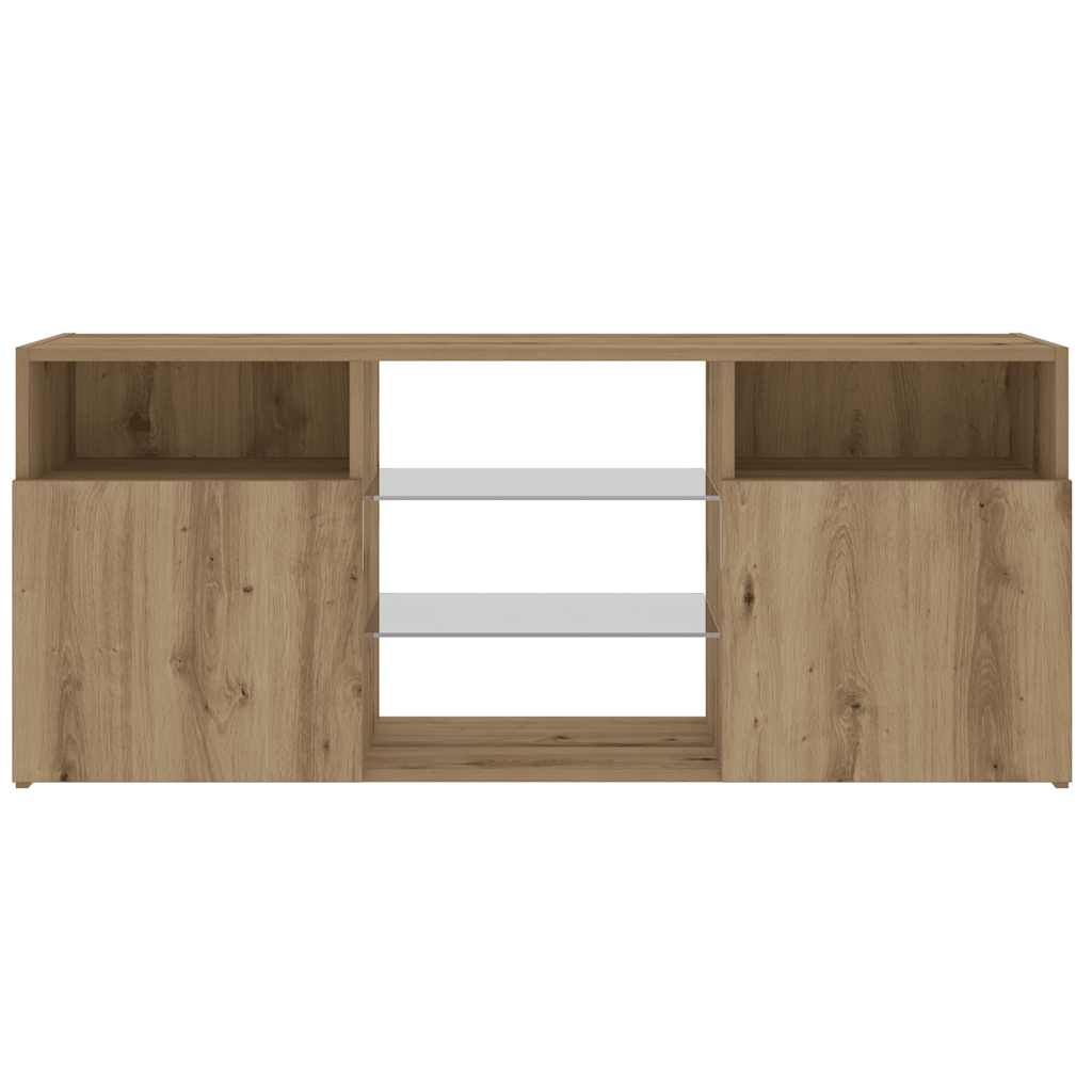 Tv-meubel met LED 120x30x50 cm bewerkt hout artisanaal eiken