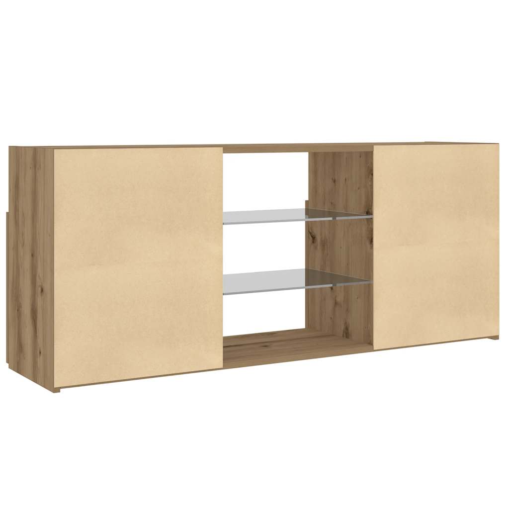 Tv-meubel met LED 120x30x50 cm bewerkt hout artisanaal eiken