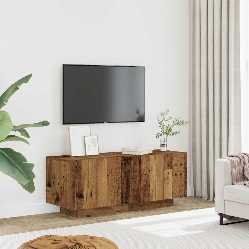 Tv-meubel met LED 100x35x40 cm bewerkt hout artisanaal eiken