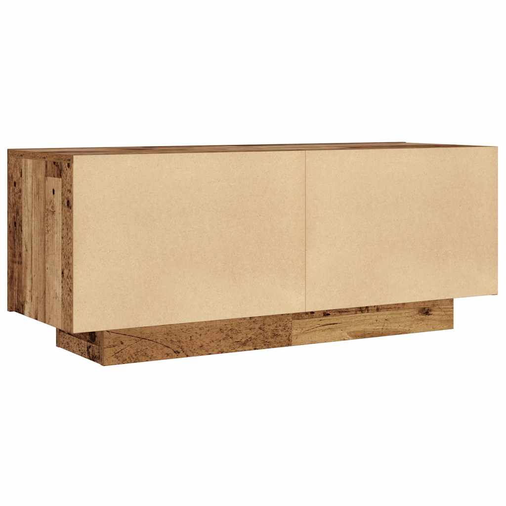 Tv-meubel met LED 100x35x40 cm bewerkt hout artisanaal eiken