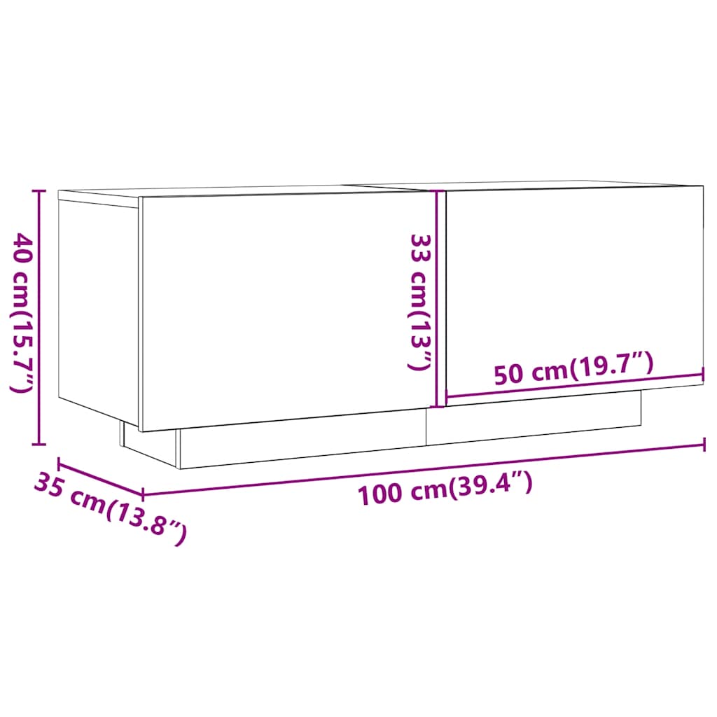 Tv-meubel met LED 100x35x40 cm bewerkt hout artisanaal eiken