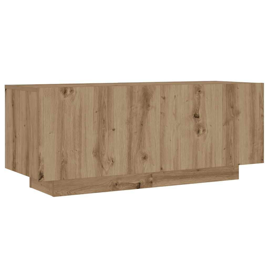 Tv-meubel met LED 100x35x40 cm bewerkt hout artisanaal eiken