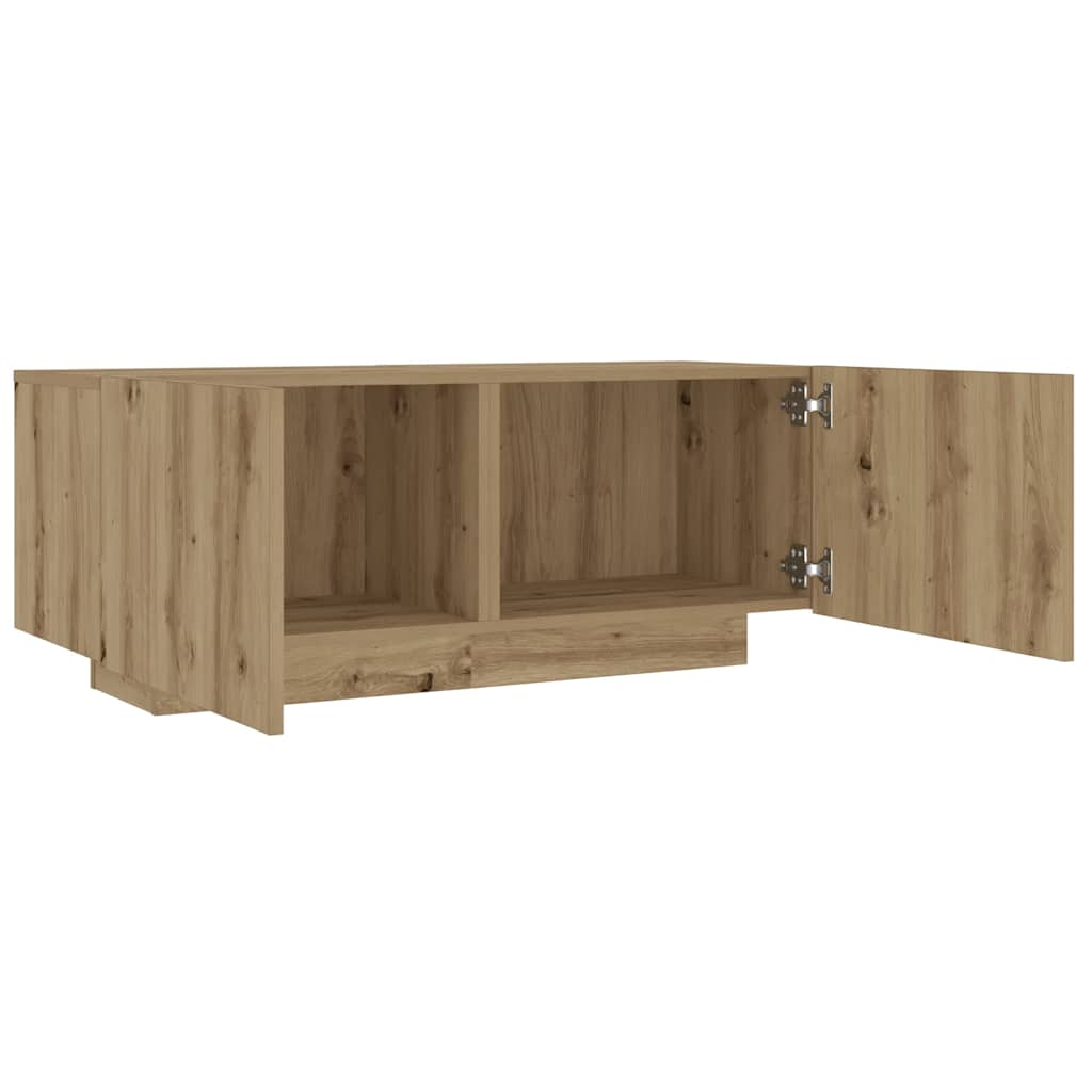 Tv-meubel met LED 100x35x40 cm bewerkt hout artisanaal eiken