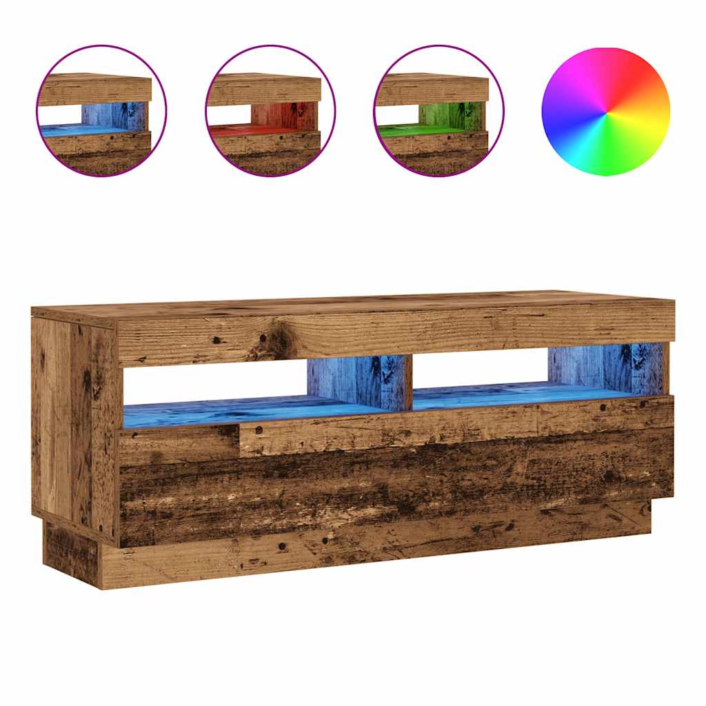 Tv-meubel met LED 80x35x40 cm bewerkt hout artisanaal eiken