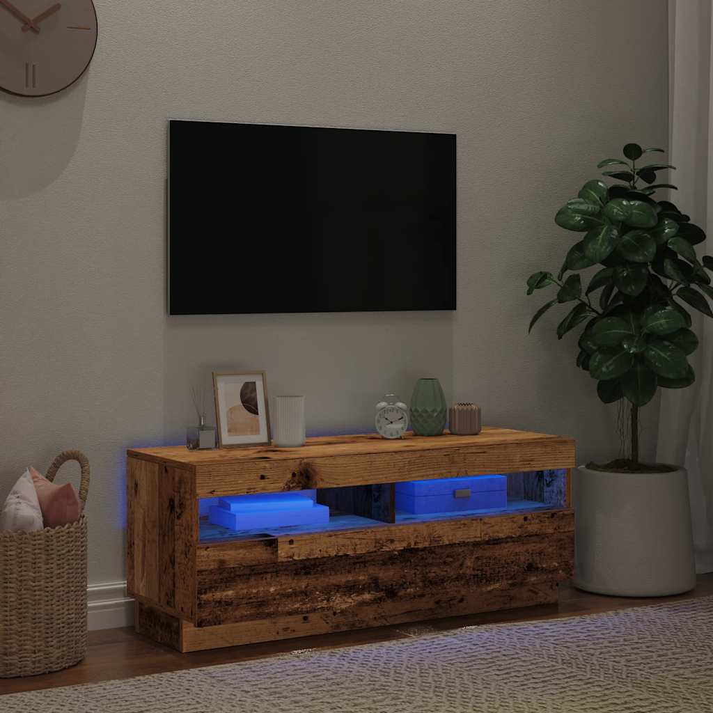 Tv-meubel met LED 80x35x40 cm bewerkt hout artisanaal eiken