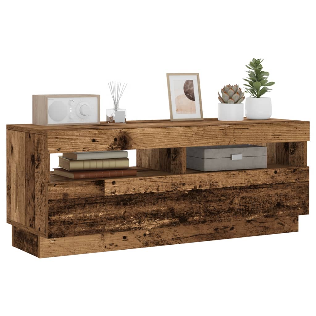 Tv-meubel met LED 80x35x40 cm bewerkt hout artisanaal eiken