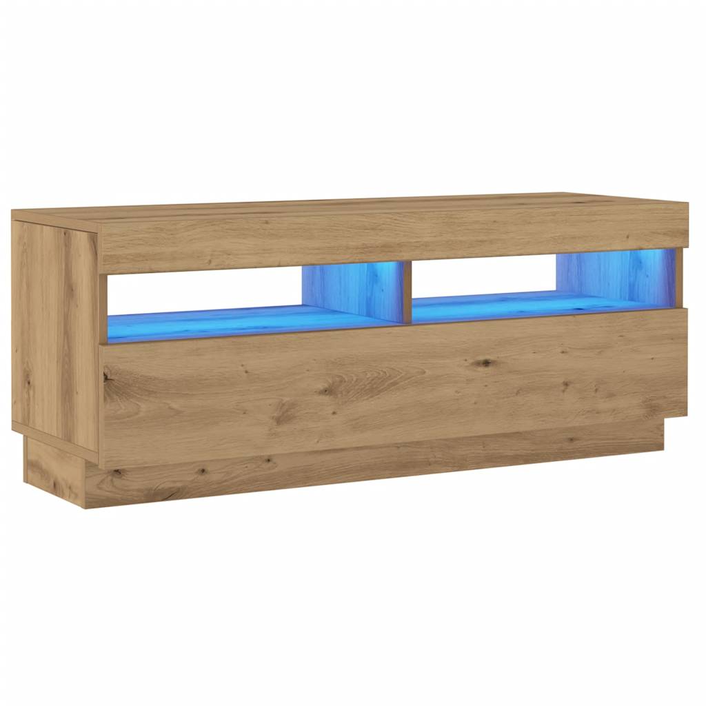 Tv-meubel met LED 80x35x40 cm bewerkt hout artisanaal eiken