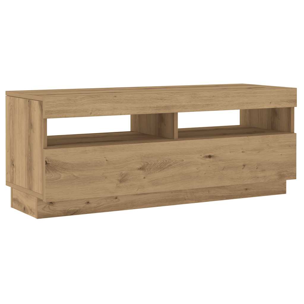 Tv-meubel met LED 80x35x40 cm bewerkt hout artisanaal eiken