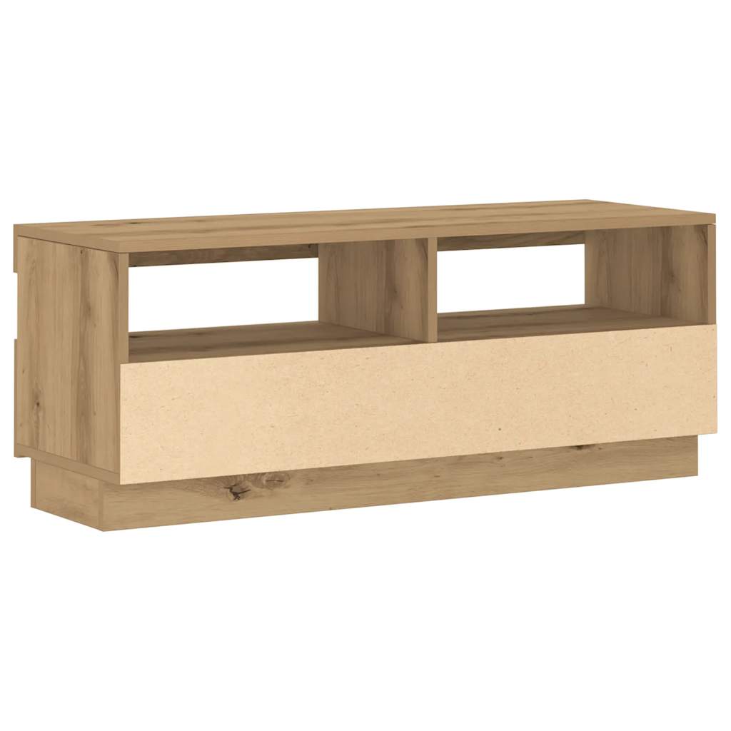 Tv-meubel met LED 80x35x40 cm bewerkt hout artisanaal eiken