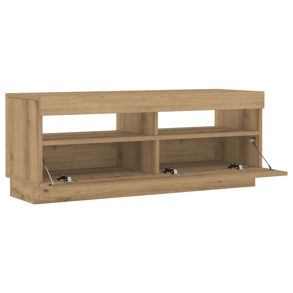 Tv-meubel met LED 80x35x40 cm bewerkt hout artisanaal eiken