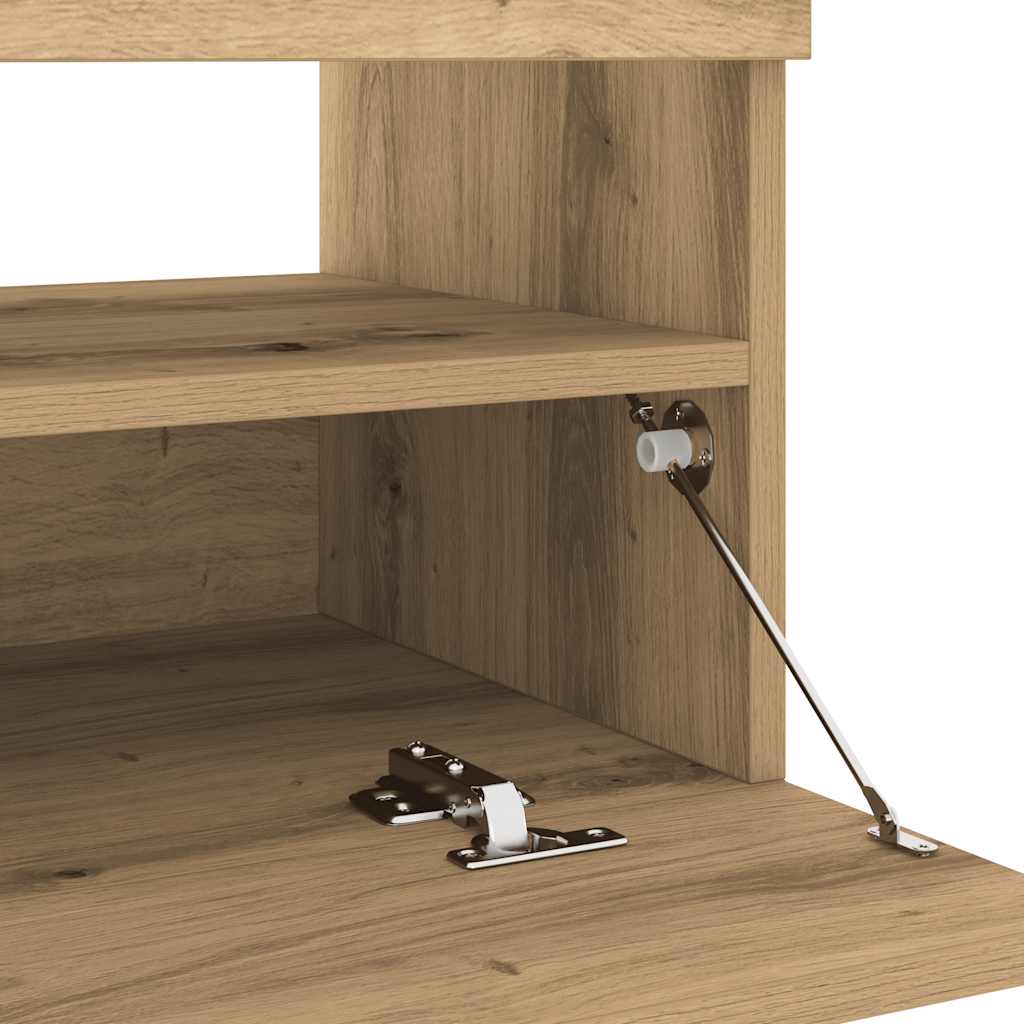 Tv-meubel met LED 80x35x40 cm bewerkt hout artisanaal eiken